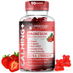 Gummies de magnésium glycinate WELLNESS LABSRX au goût de fraise, flacon de 90 unités