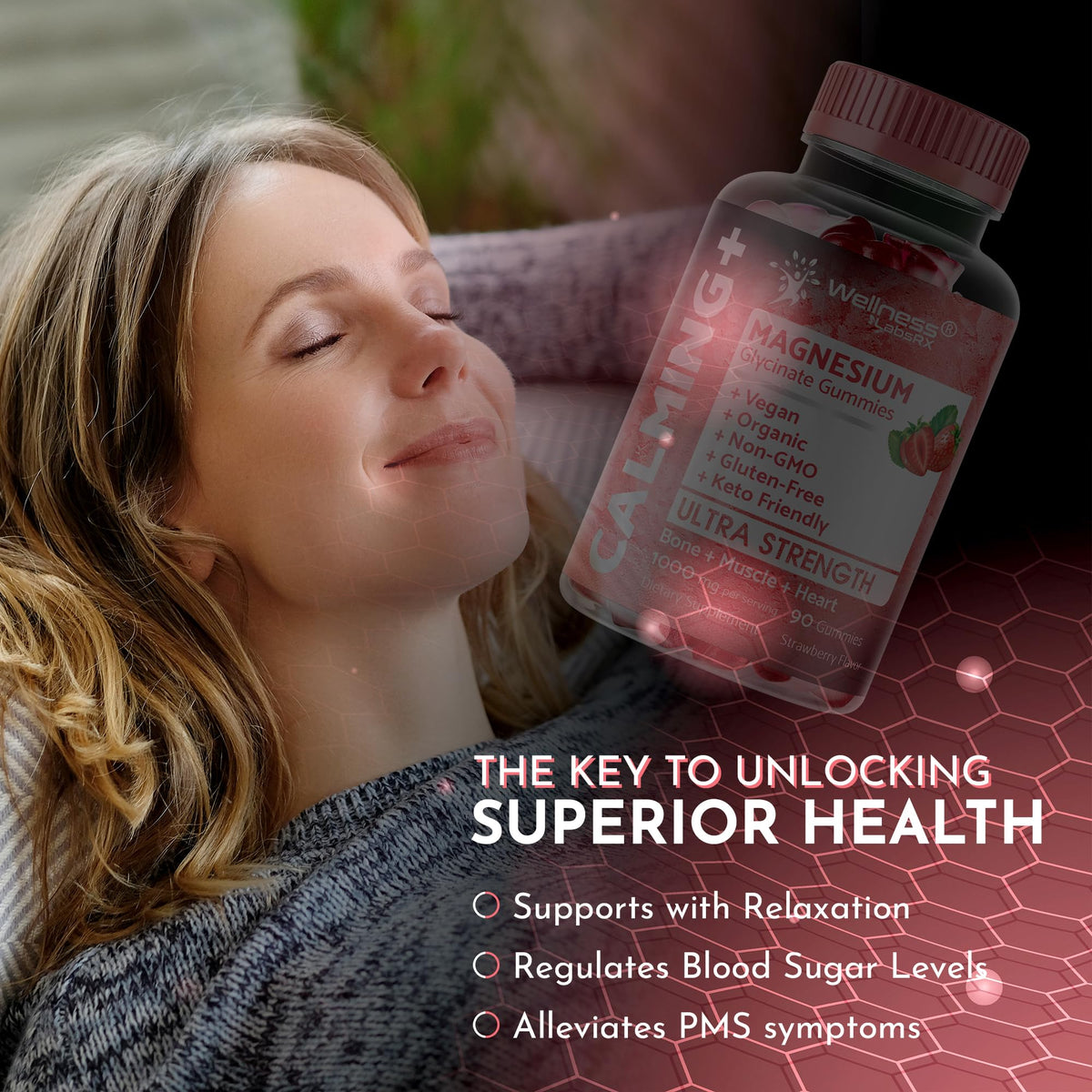 Gummies de magnésium glycinate WELLNESS LABSRX dans une main