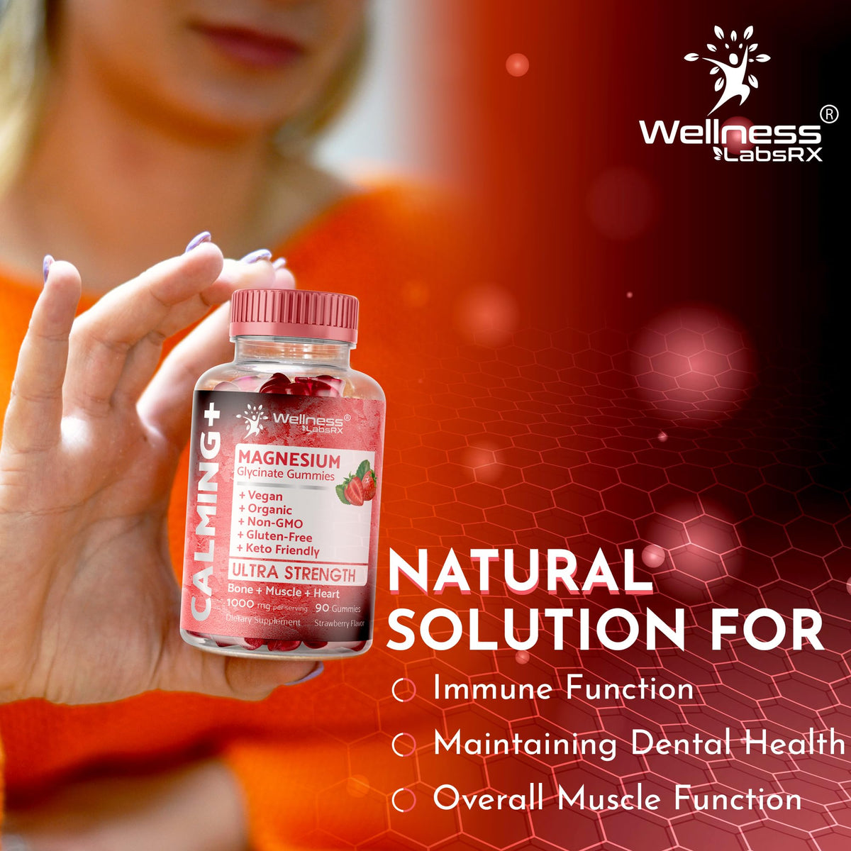 Gummies de magnésium glycinate WELLNESS LABSRX sur une table