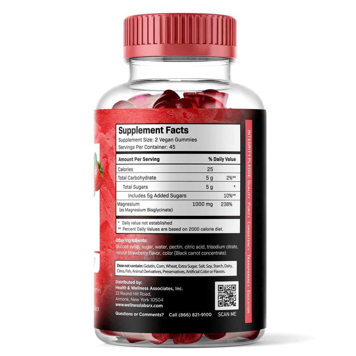 Gummies de magnésium glycinate WELLNESS LABSRX, vue de face avec étiquette