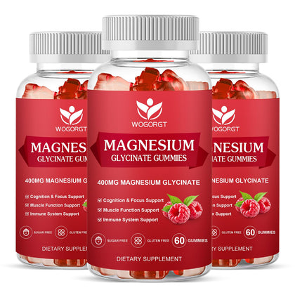 Gummies de magnésium glycinate WOGORGT, 400mg, 60 pièces en pot