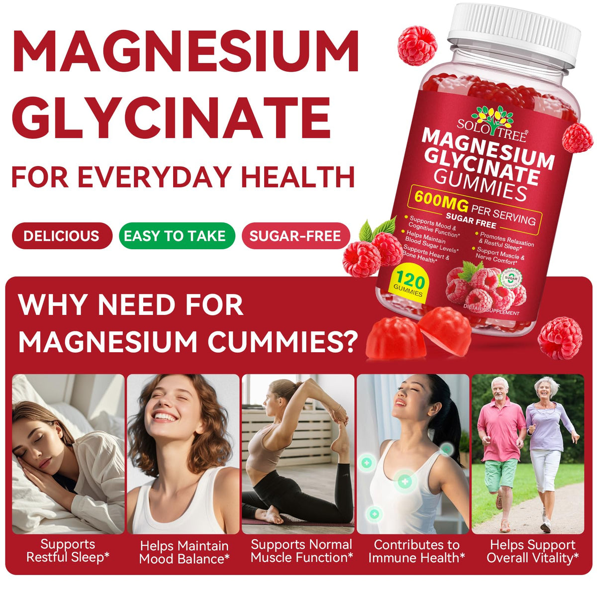 Gummies de magnésium glycinate WOJBALMN avec un goût de framboise