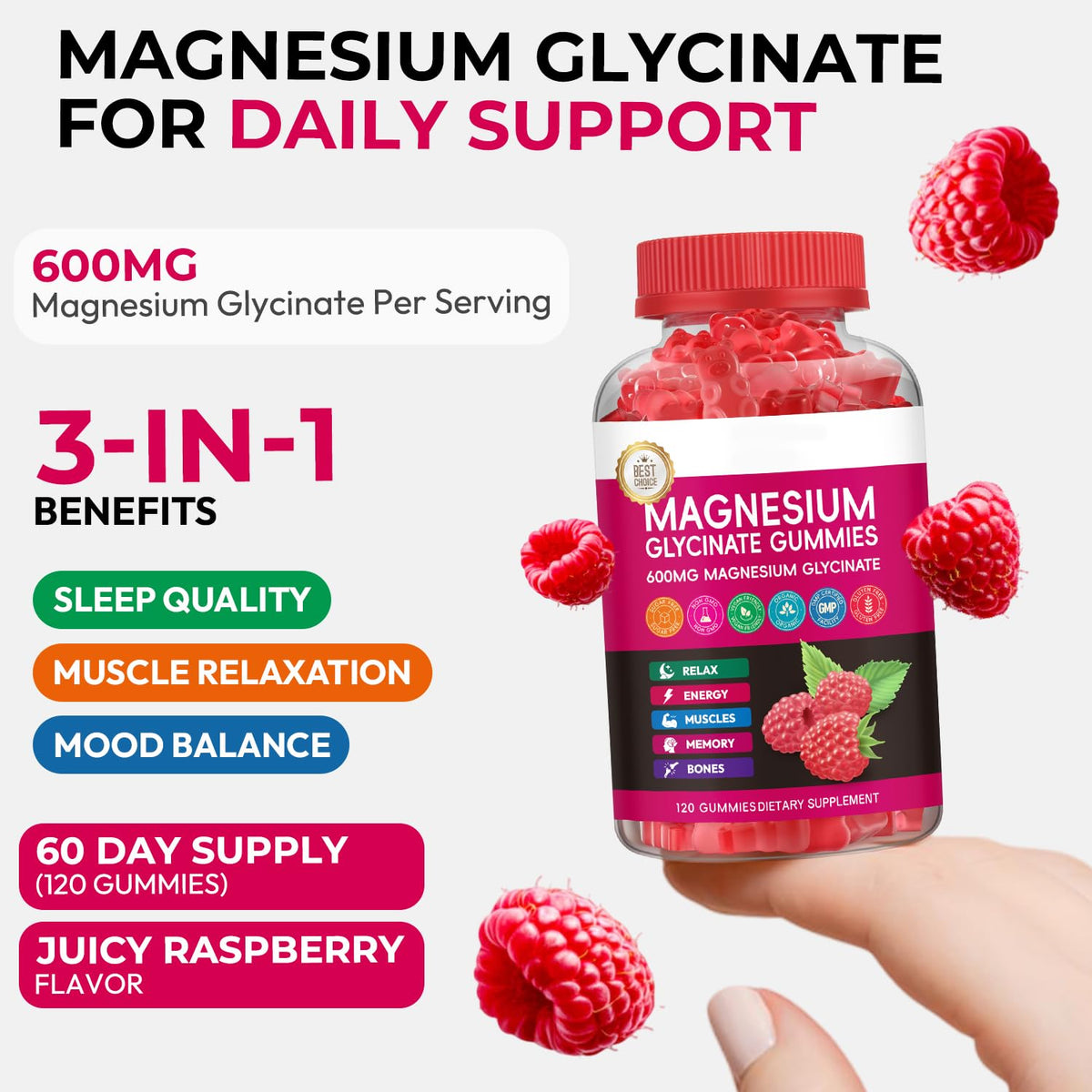 Gummies de magnésium glycinate Xytora 600mg avec d'autres compléments alimentaires