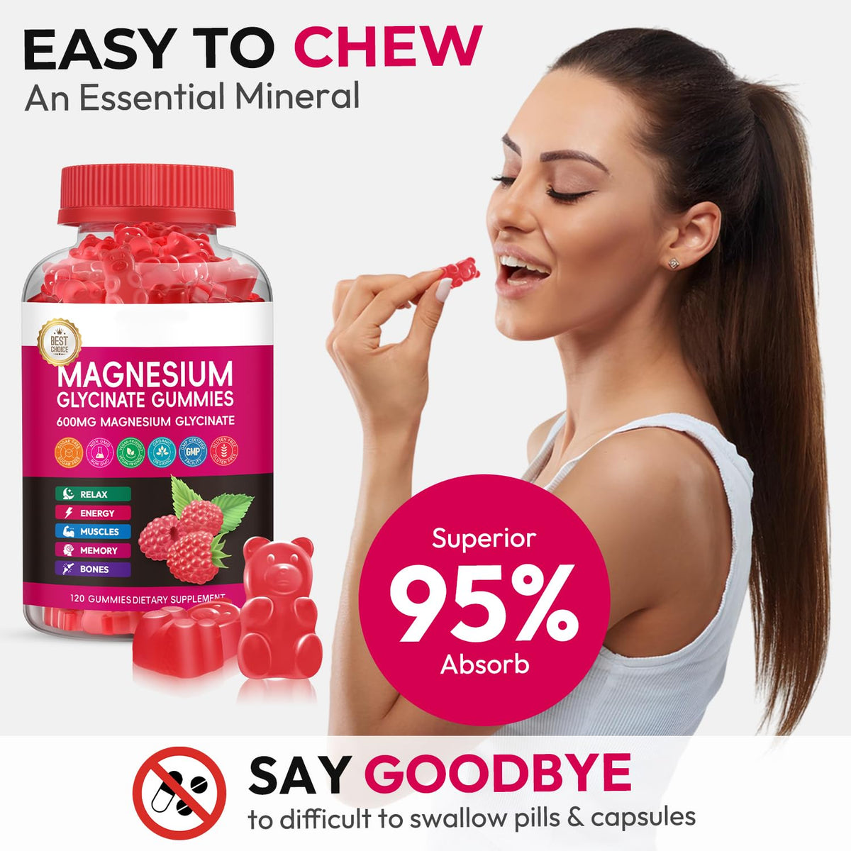 Gummies de magnésium glycinate Xytora 600mg en gros plan