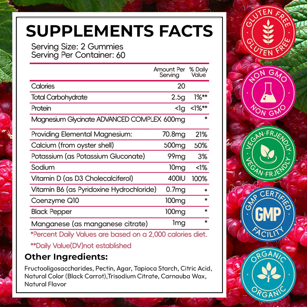 Gummies de magnésium glycinate Xytora 600mg saveur framboise vue de face