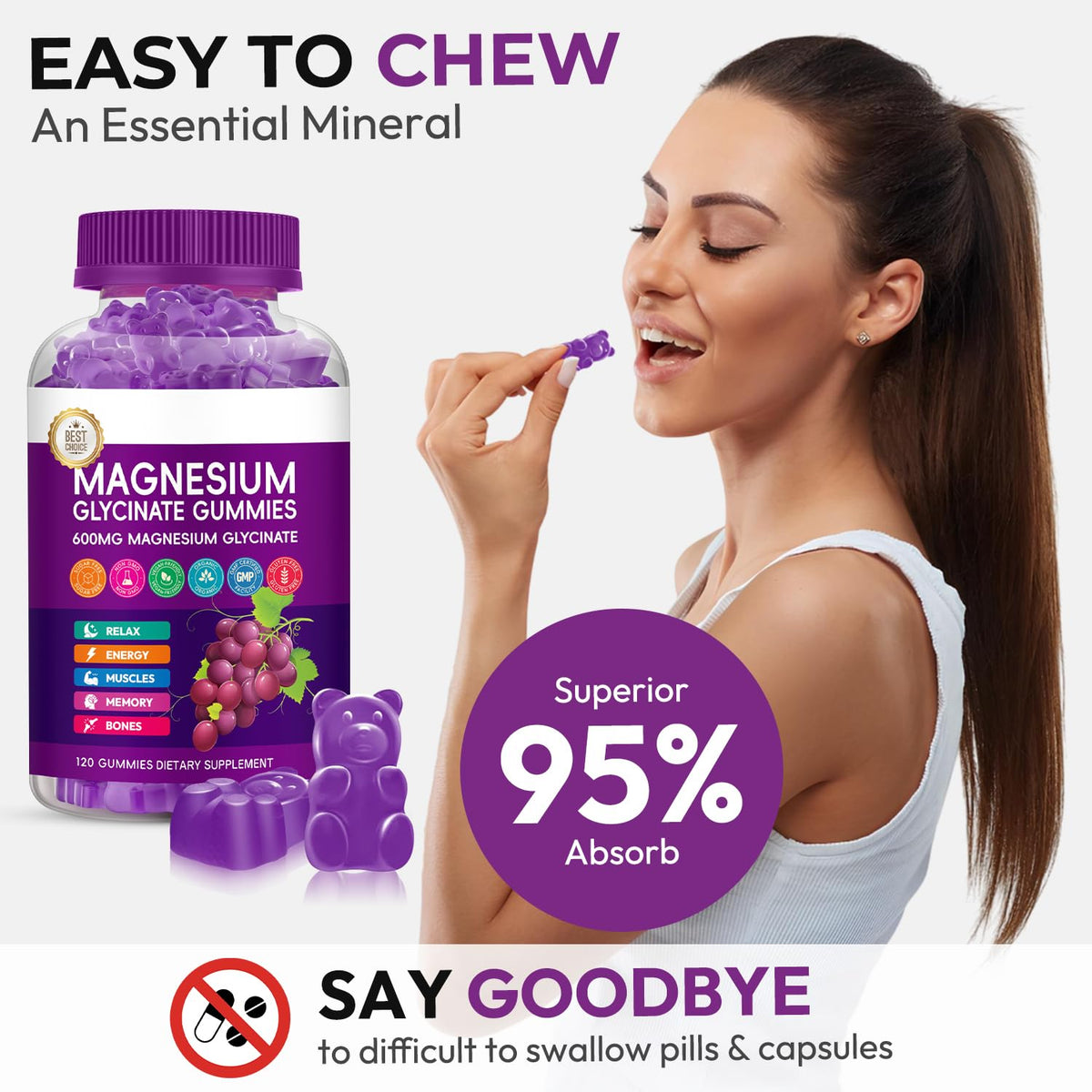 Gummies de magnésium glycinate Xytora avec des ingrédients naturels