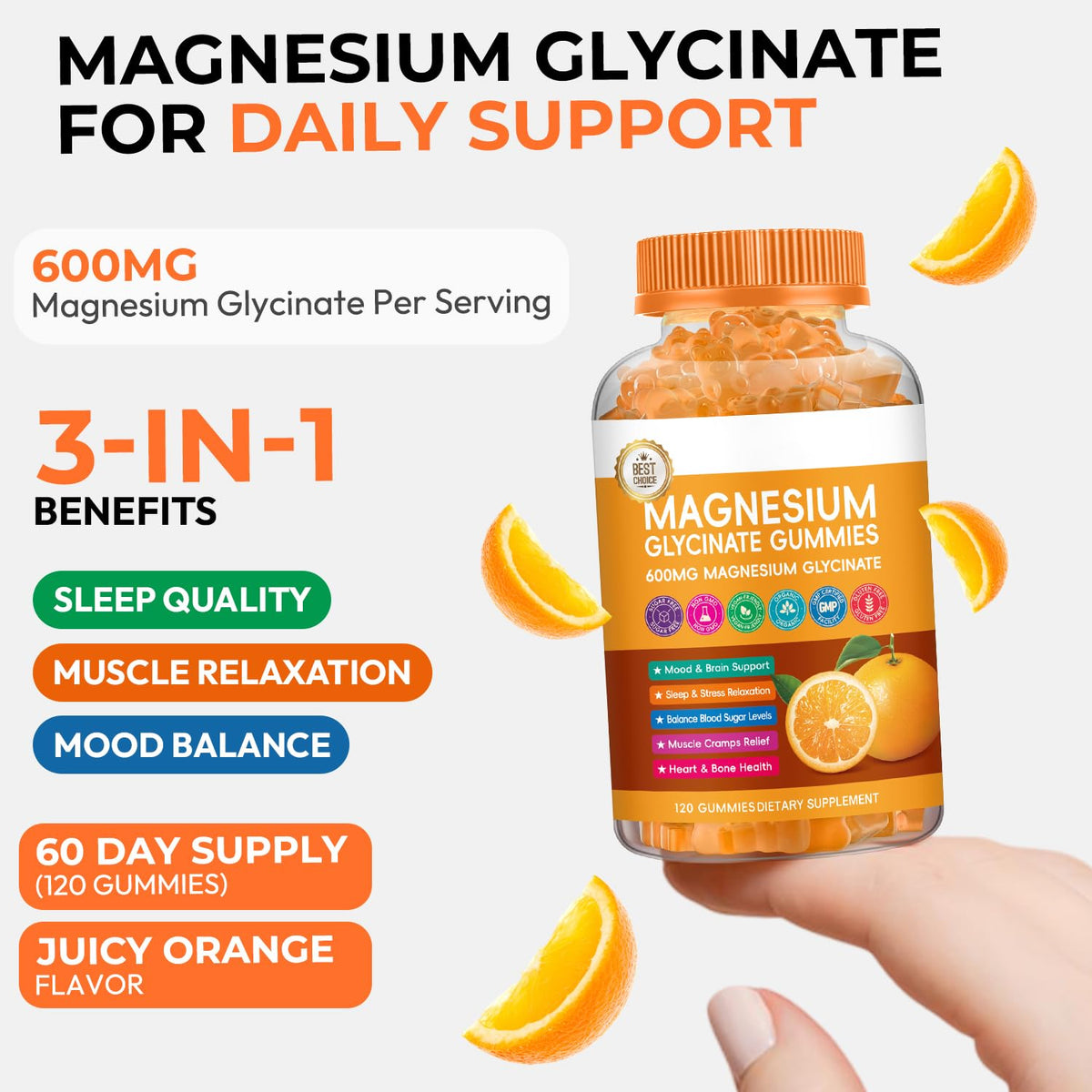 Gummies de magnésium glycinate Xytora dans une main, en extérieur