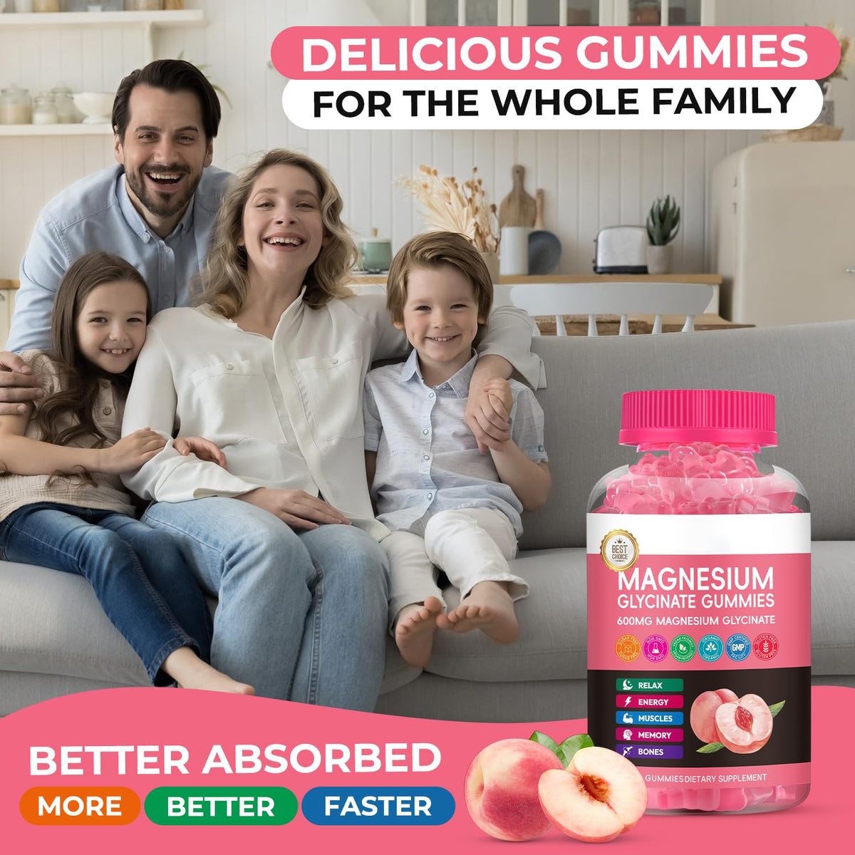 Gummies de magnésium glycinate Xytora, présentation avec fruits