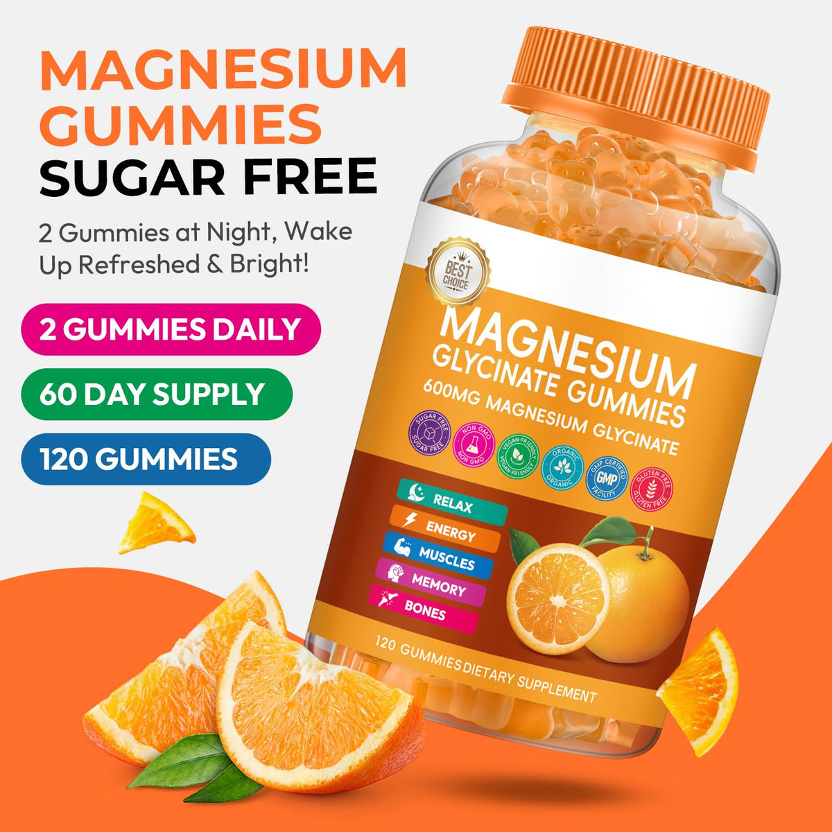 Gummies de magnésium glycinate Xytora sur une table, avec des fruits