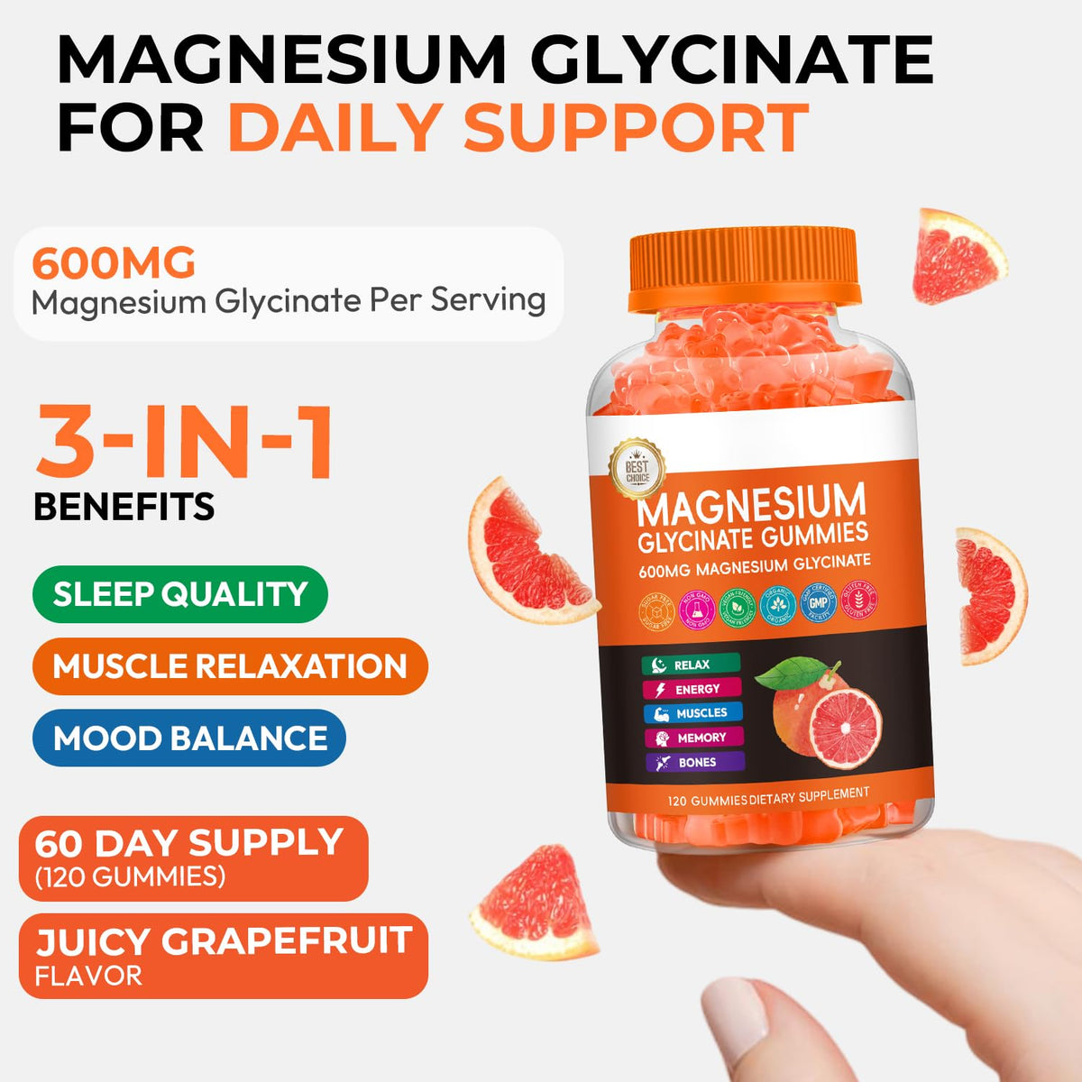 Gummies de magnésium glycinate Xytora, vue latérale de la bouteille
