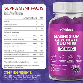 Gummies de Magnésium Glycinate Yidout, taille des gummies