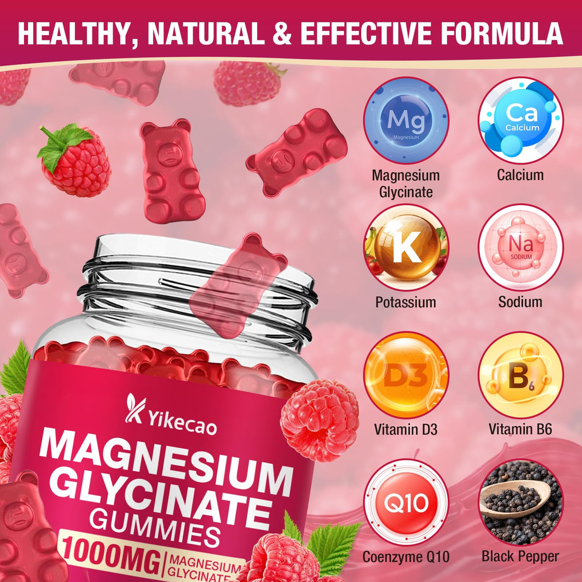 Gummies de magnésium glycinate Yikecao, présentation des gummies dans un bol