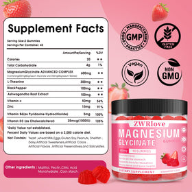 Gummies de magnésium glycinate ZWRlove, vue de face avec étiquette