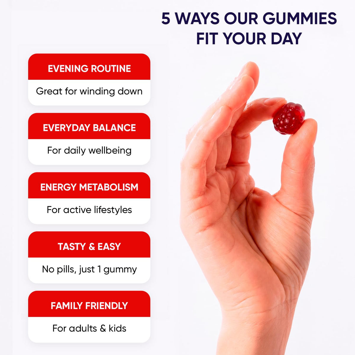 Gummies de magnésium glycinates 400mg dans une main