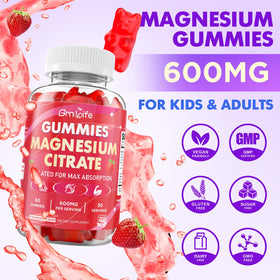 Gummies de magnésium GrnLife, flacon ouvert avec gummies visibles