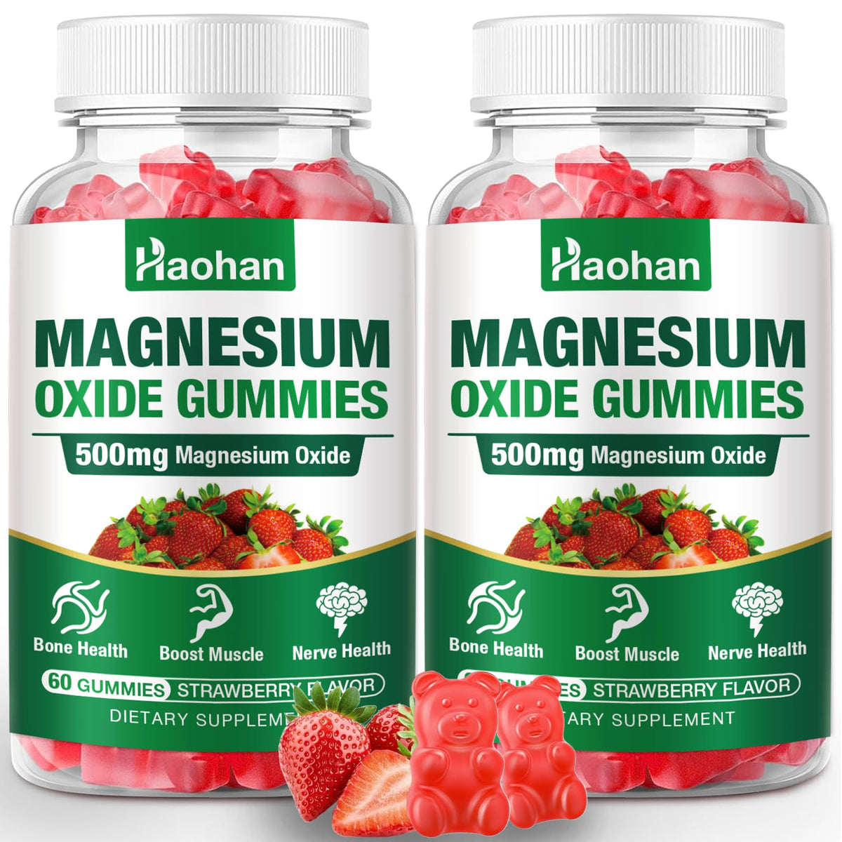 Gummies de magnésium Haohan 500mg saveur fraise, vue avant