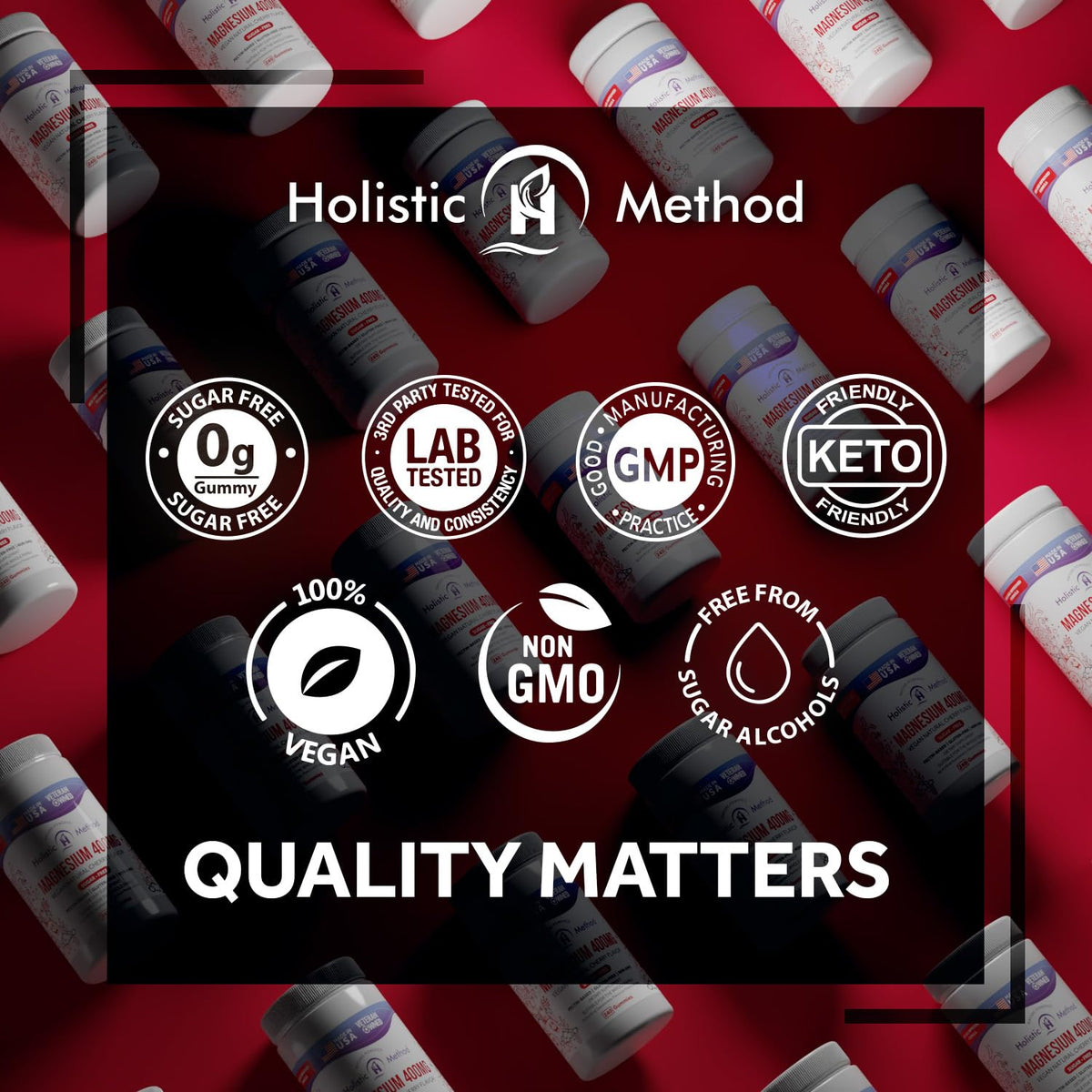 Gummies de magnésium Holistic Method, ingrédients listés sur l'emballage