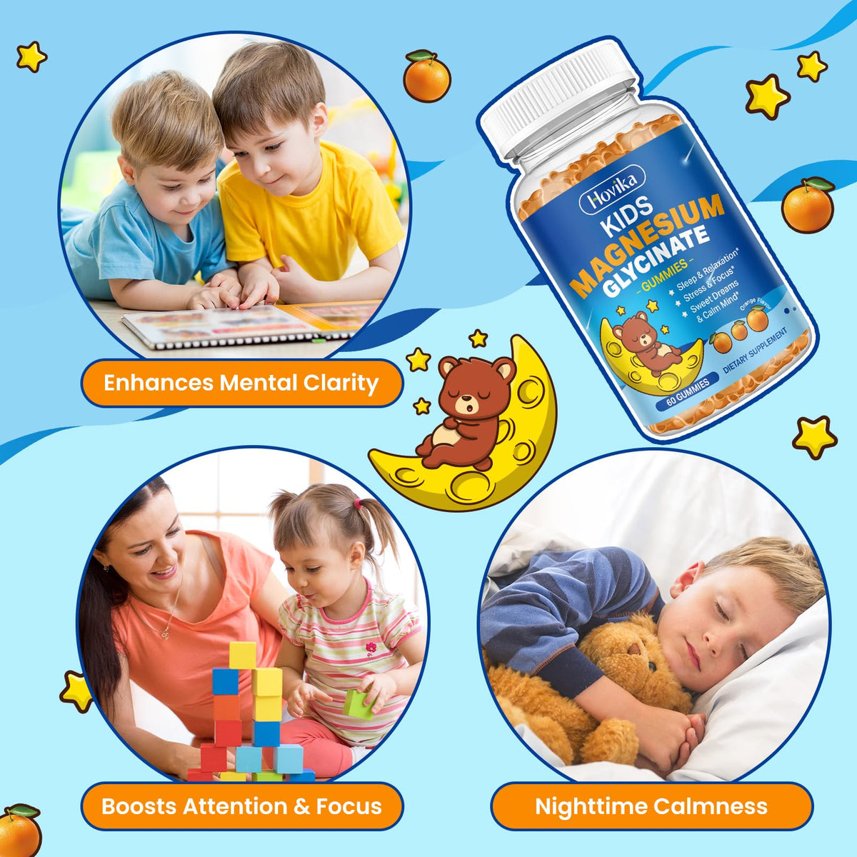 Gummies de magnésium Hovika, pot ouvert avec gummies visibles