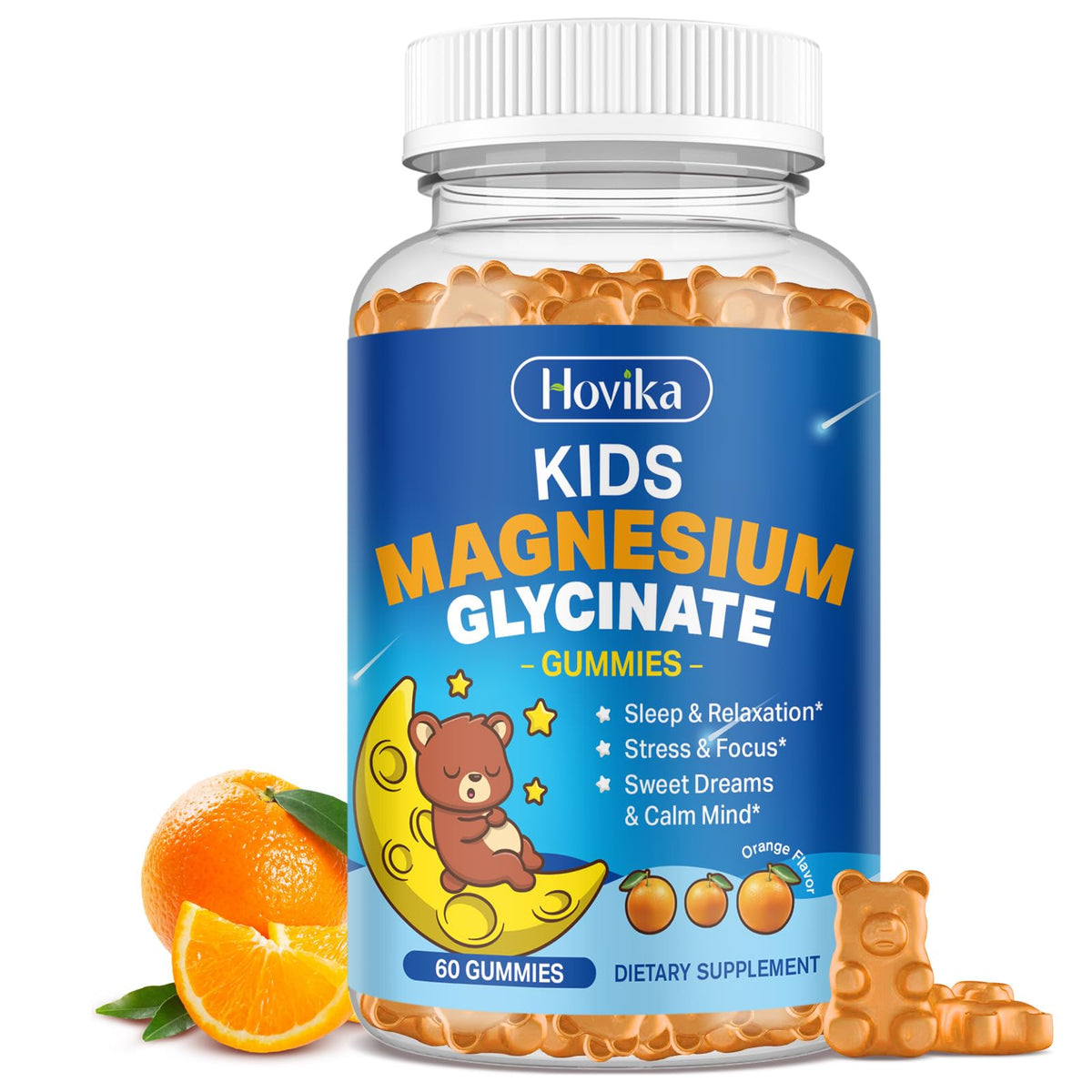 Gummies de magnésium Hovika pour enfants, pot de 60 pièces, saveur orange