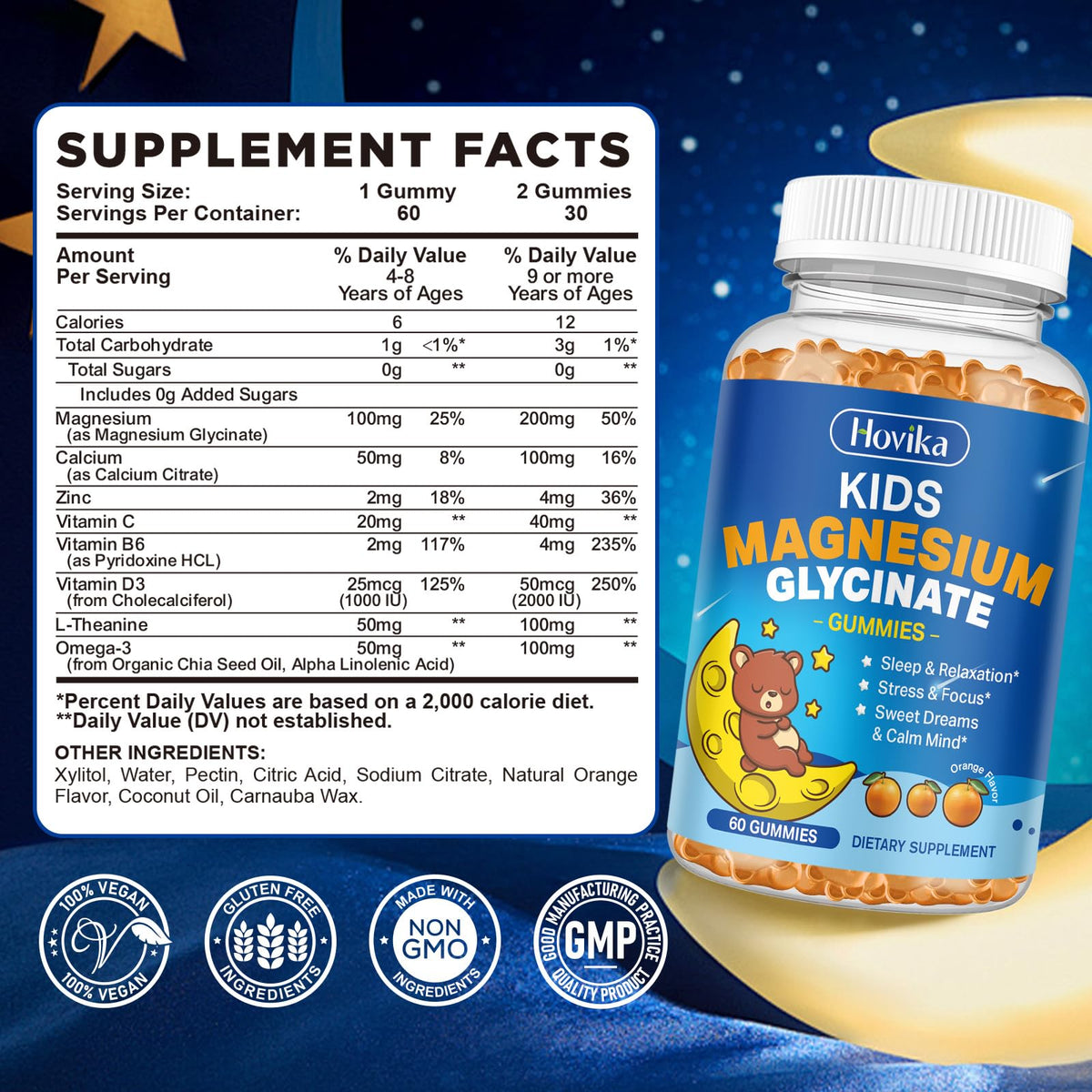 Gummies de magnésium Hovika, vue de face avec étiquette