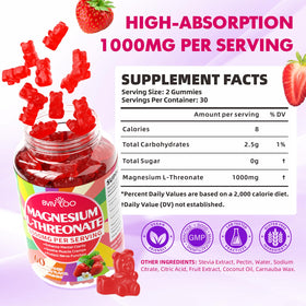 Gummies de Magnésium L-Thréonate BVIVLOO avec fraises sur le pot