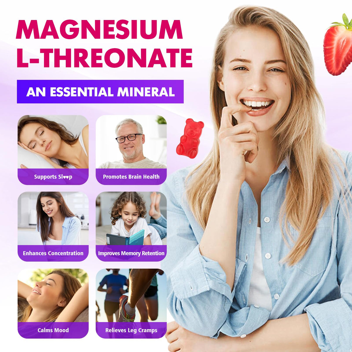 Gummies de Magnésium L-Thréonate BVIVLOO en gros plan