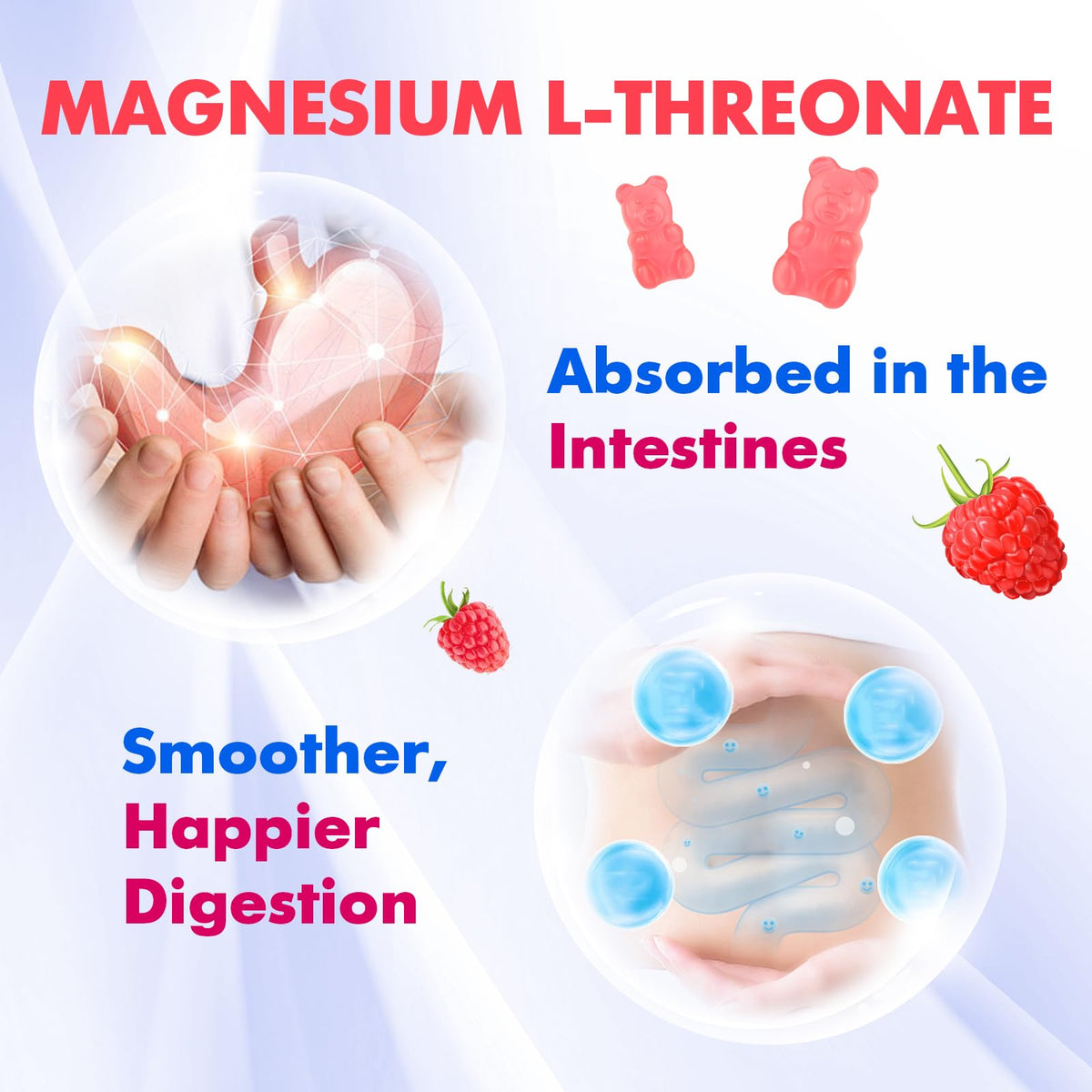 Gummies de magnésium L-thréonate BVIVLOO sur fond blanc
