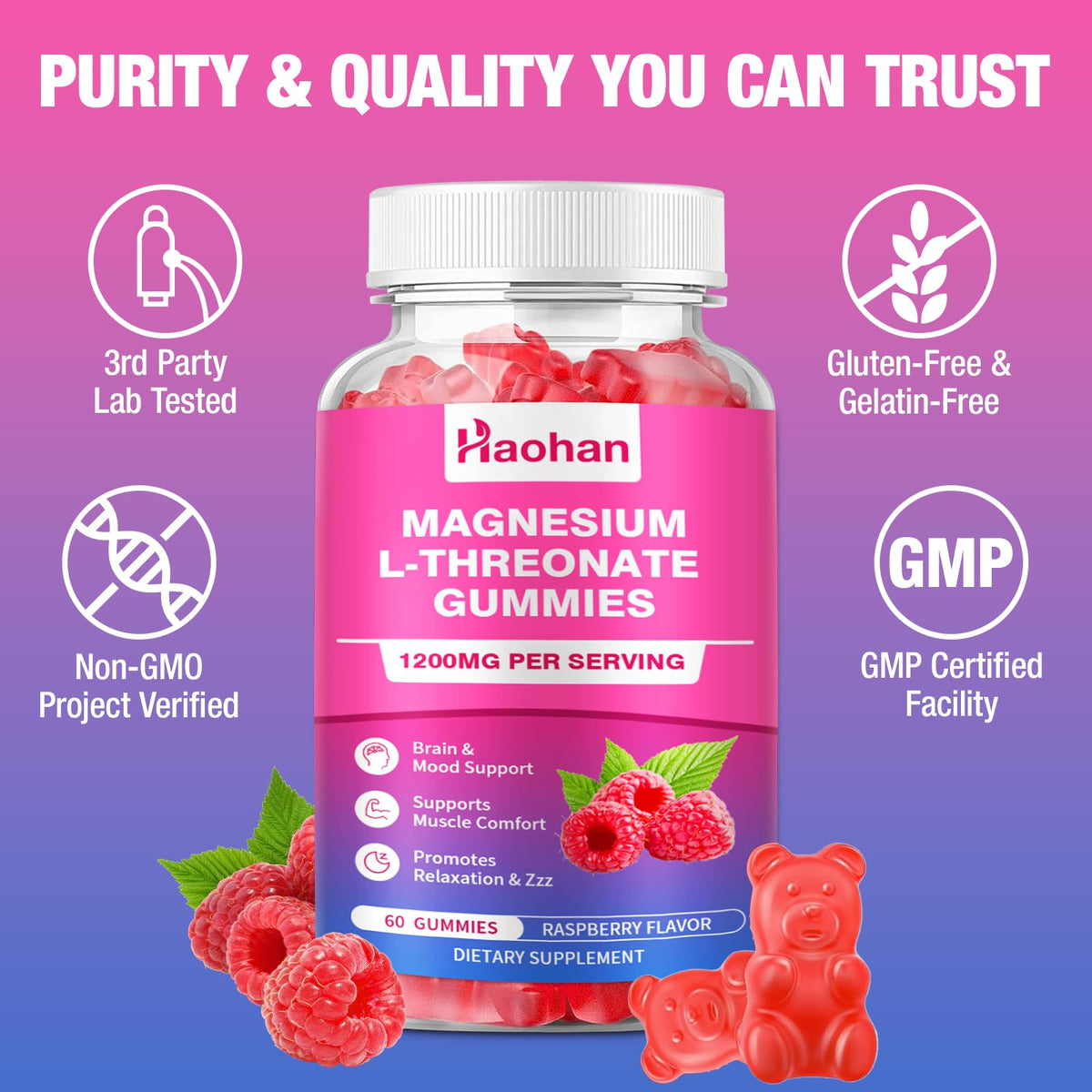 Gummies de Magnésium L-Thréonate Haohan avec fruits frais