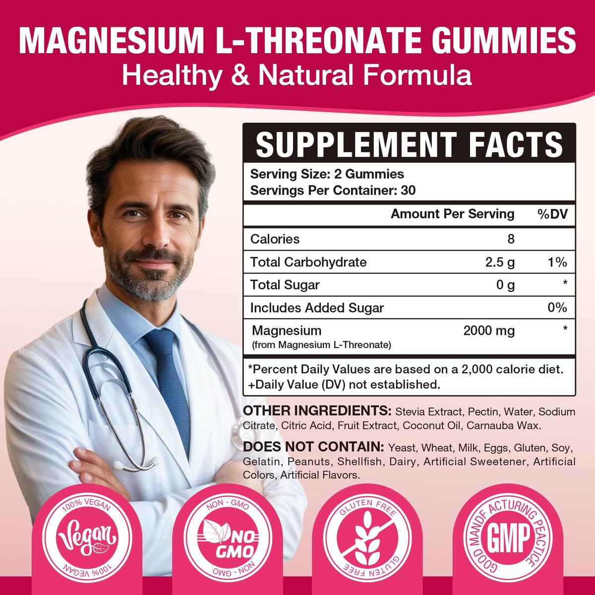 Gummies de magnésium L-thréonate VAJYKEWJY avec un goût framboise