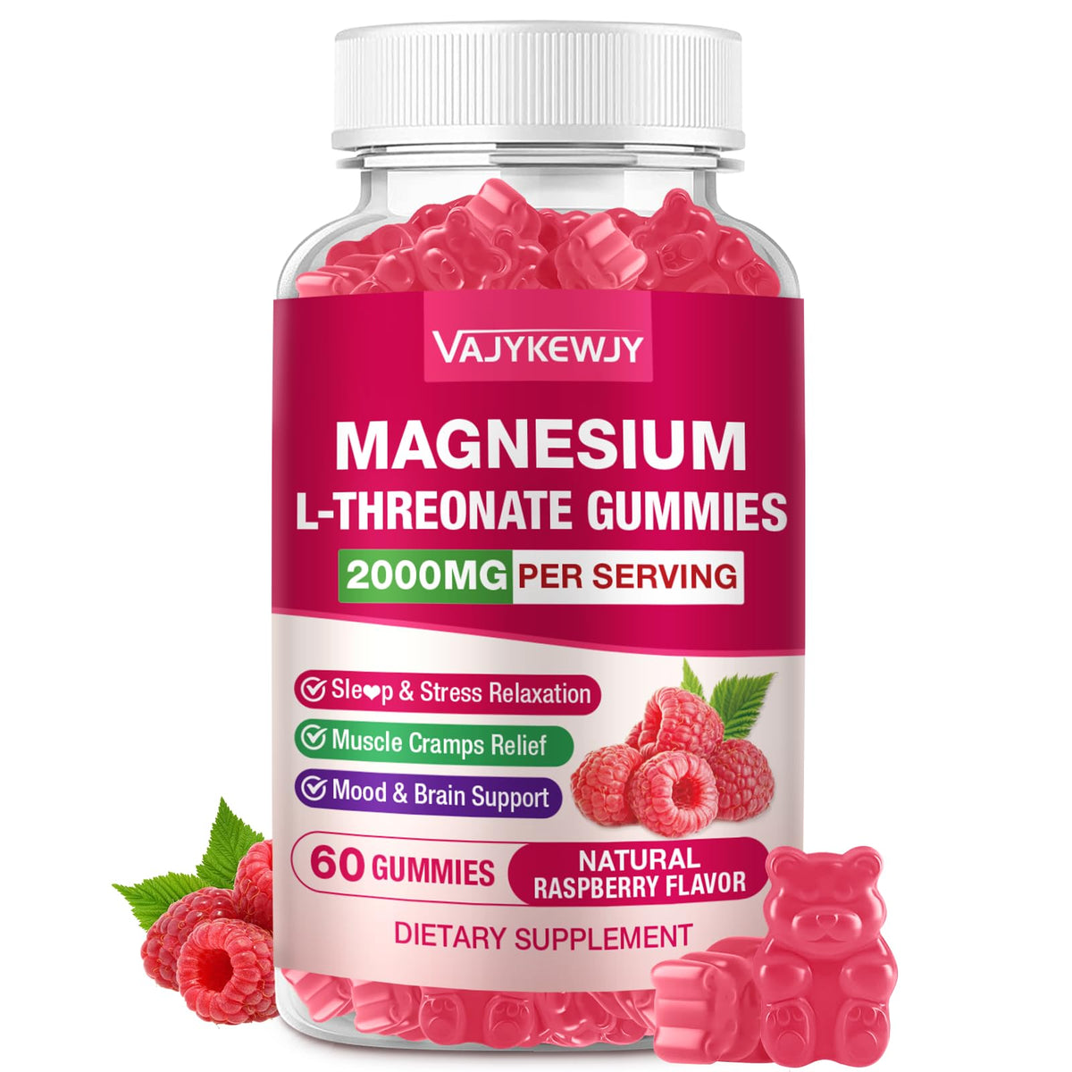 Gummies de magnésium L-thréonate VAJYKEWJY en boîte de 60 unités
