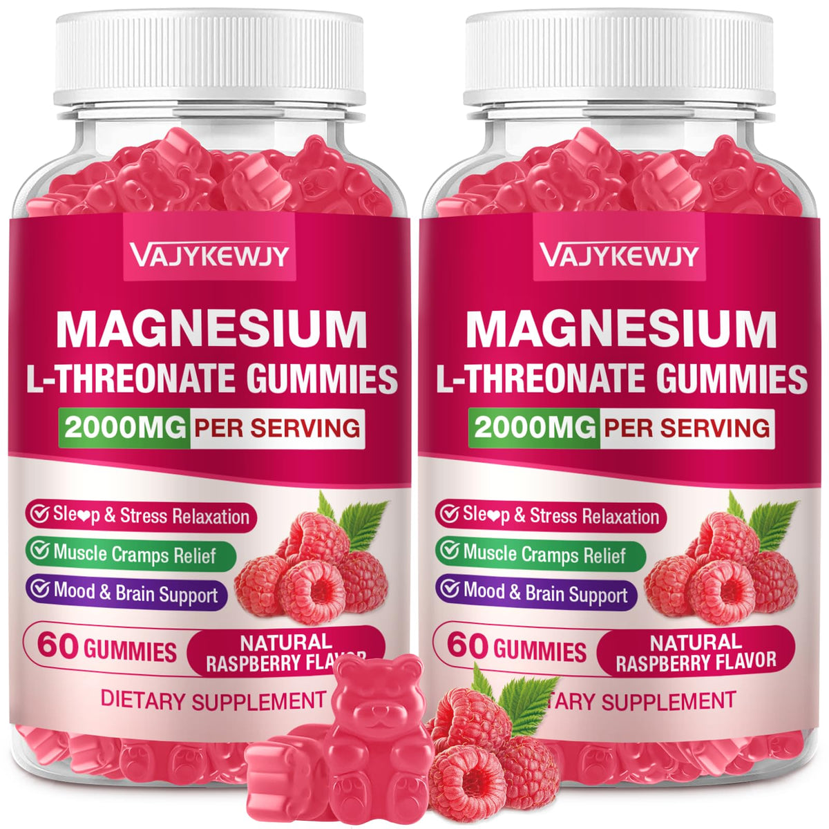 Gummies de magnésium L-thréonate VAJYKEWJY en pot de 120 unités