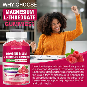 Gummies de magnésium L-thréonate VAJYKEWJY sur un fond blanc
