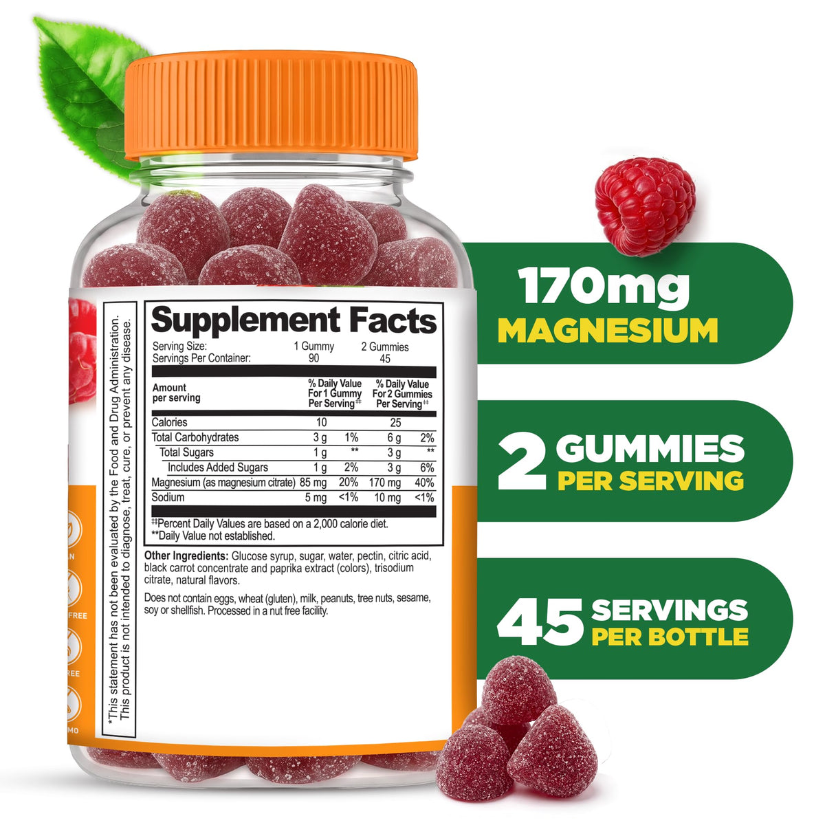 Gummies de magnésium Lifeable au goût pêche et framboise, vue de face