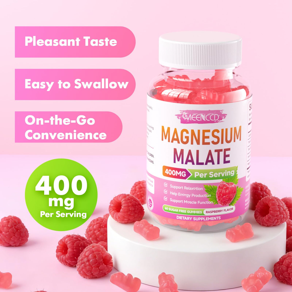 Gummies de magnésium malate MEENCCD sur une assiette