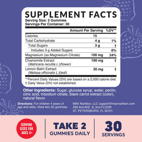 Gummies de magnésium MAV NUTRITION, présentation sur un fond coloré