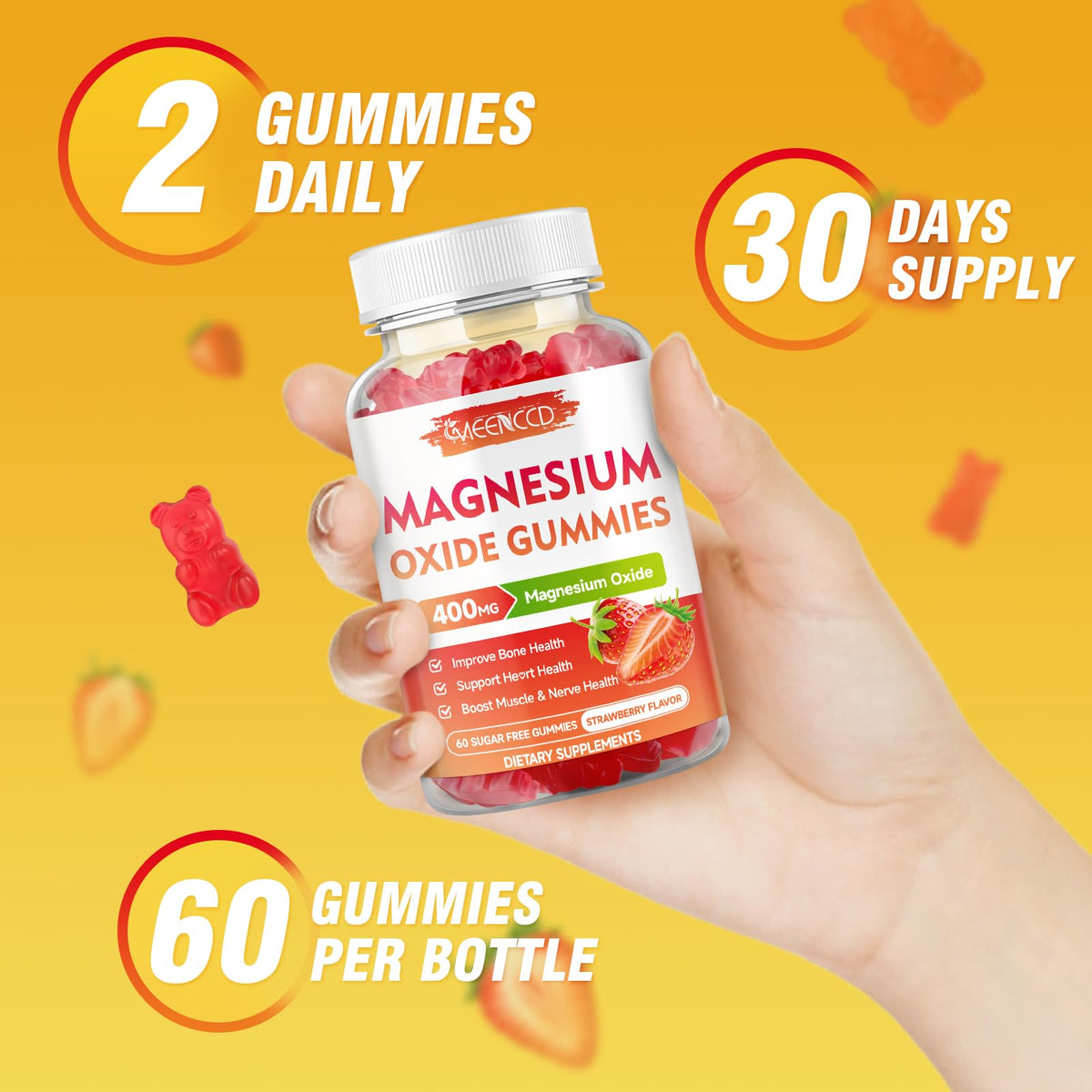 Gummies de magnésium MEENCCD avec une étiquette visible