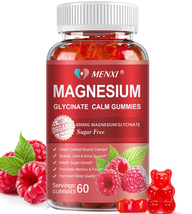 Gummies de Magnésium MENXI 600mg, boîte de 60 gummies au goût framboise