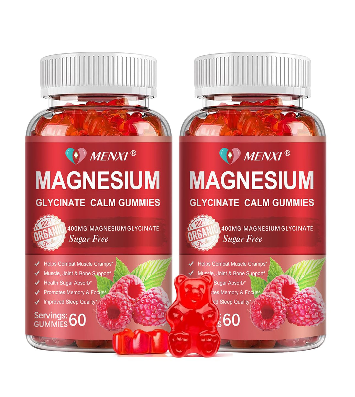 Gummies de Magnésium MENXI 600mg, pot de 120 gummies au goût framboise
