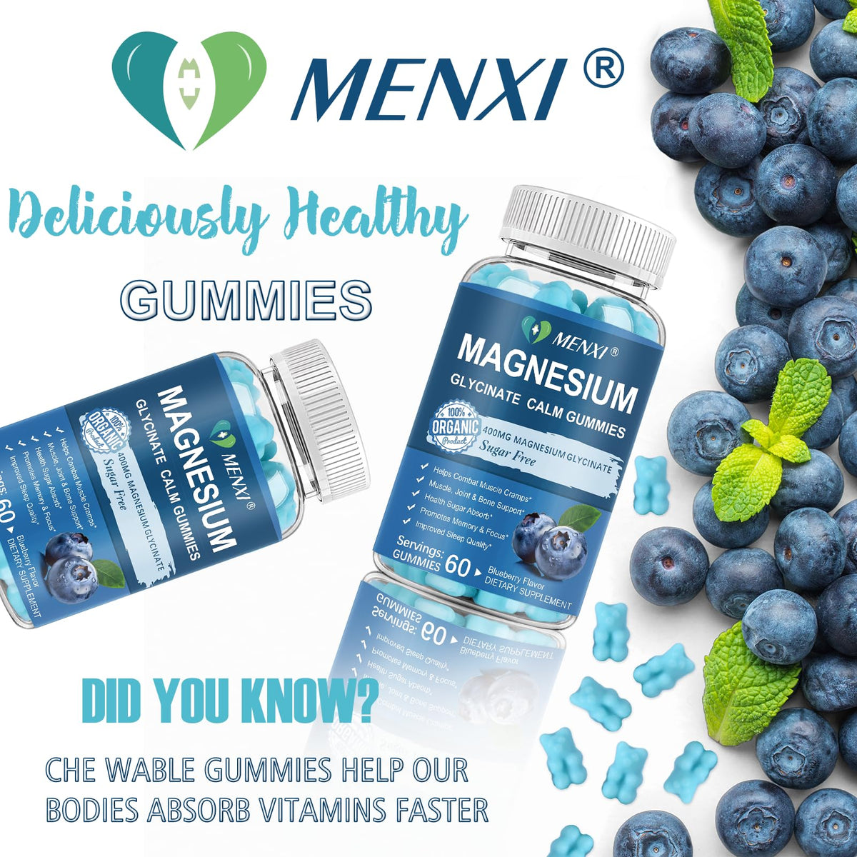 Gummies de magnésium MENXI, gummies sur une assiette