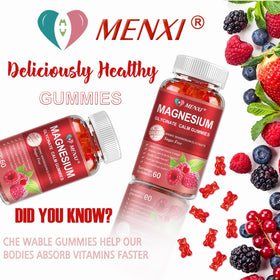Gummies de Magnésium MENXI, mise en scène avec des fruits framboises