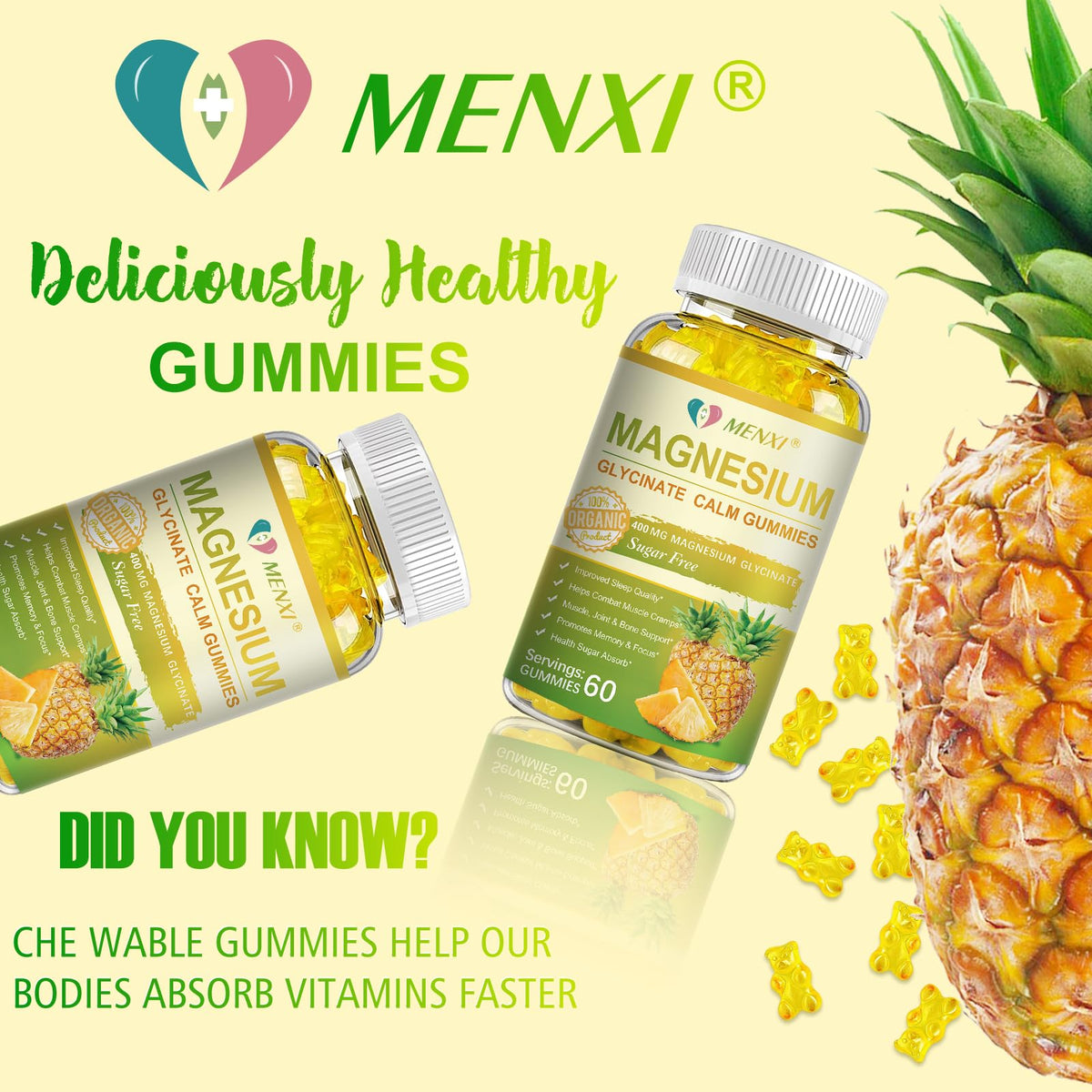 Gummies de magnésium MENXI, vue de dessus dans un bol