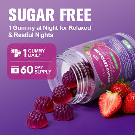 Gummies de Magnésium Migcopat 20 en 1, avec une main tenant un gummy