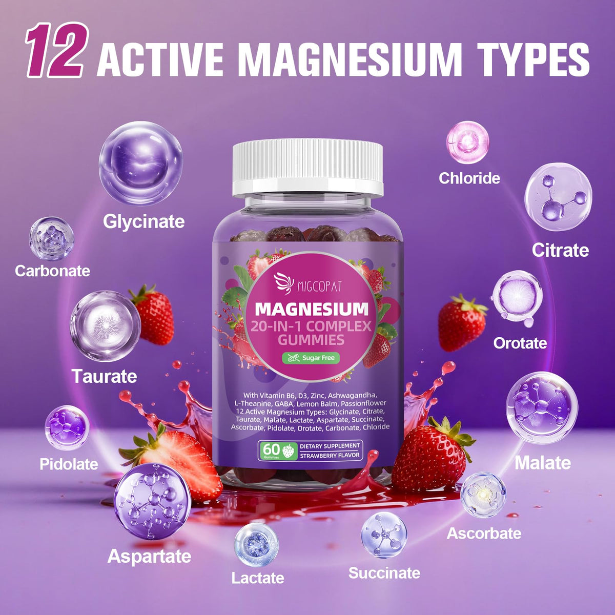 Gummies de Magnésium Migcopat 20 en 1, ingrédients sur l'emballage