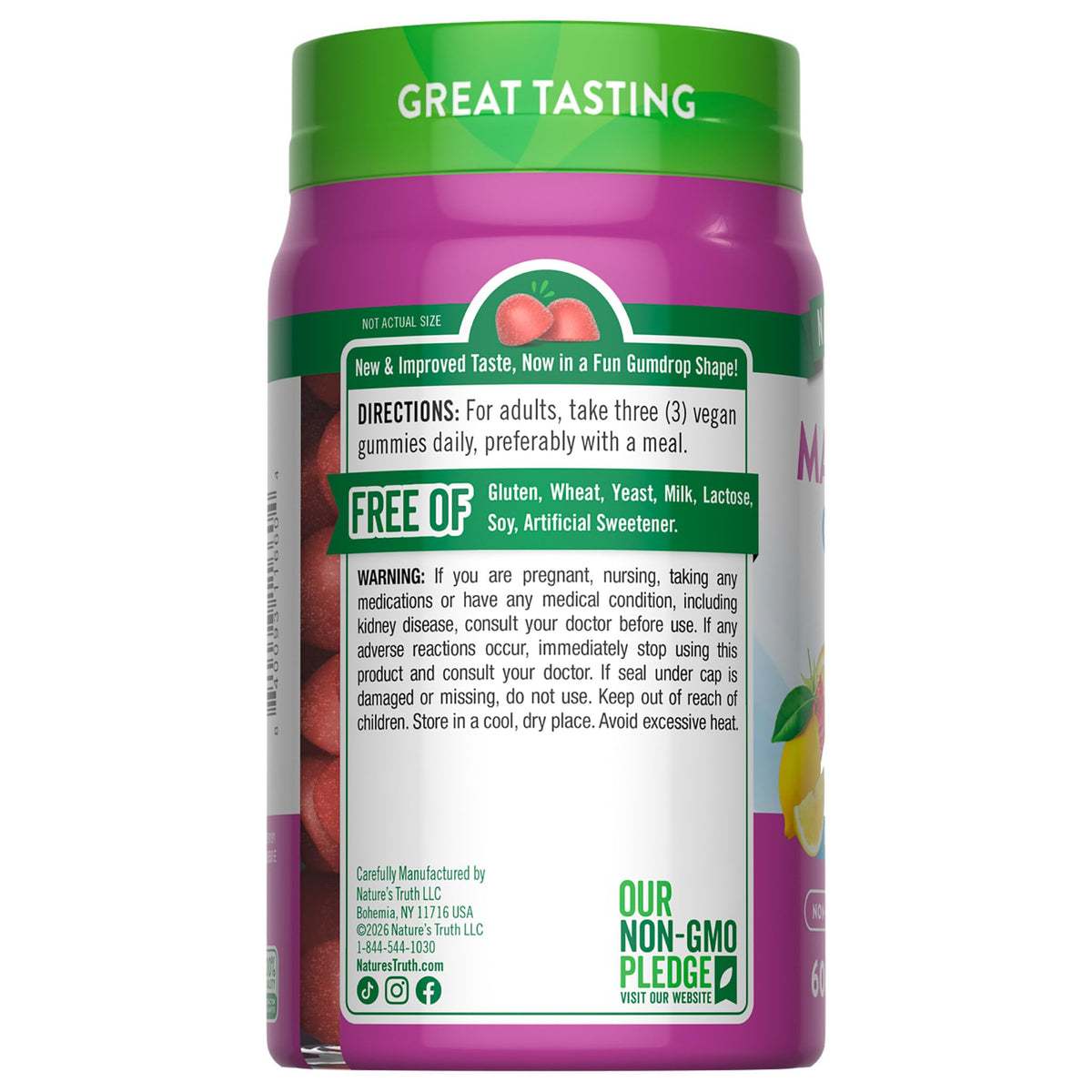 Gummies de Magnésium Nature's Truth 250mg avec des ingrédients naturels en arrière-plan