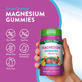 Gummies de Magnésium Nature's Truth 250mg avec une vue rapprochée sur la texture