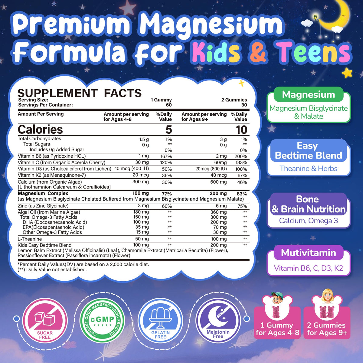 Gummies de magnésium Nextdia pour enfants, détail des ingrédients