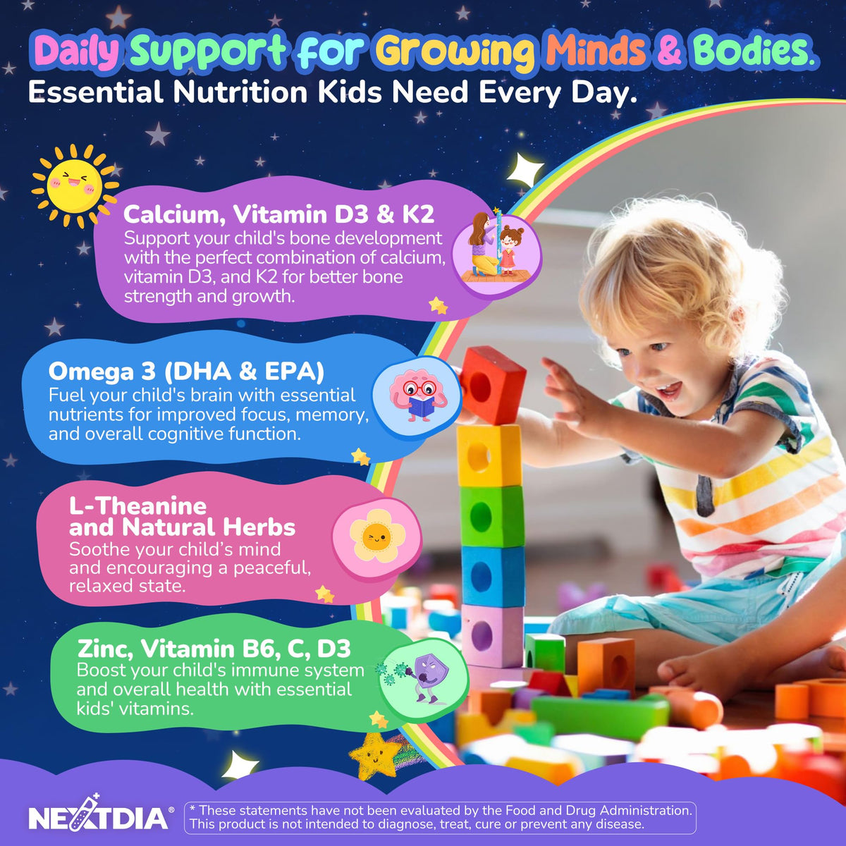 Gummies de magnésium Nextdia pour enfants, goût fraise, vue de dessus