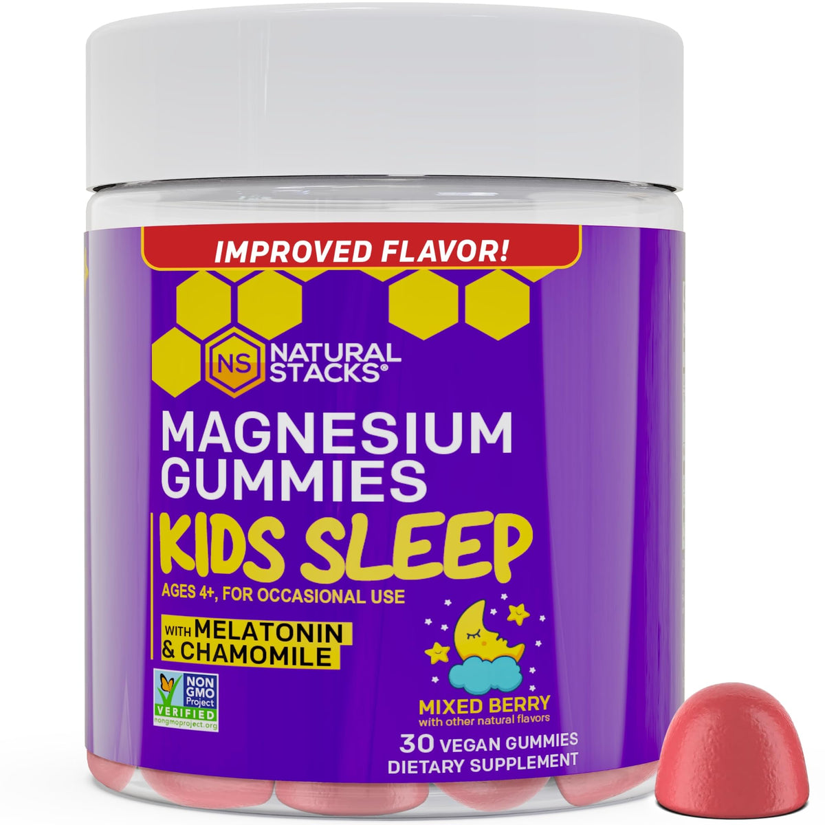Gummies de magnésium pour enfants NATURAL STACKS en pot face avant