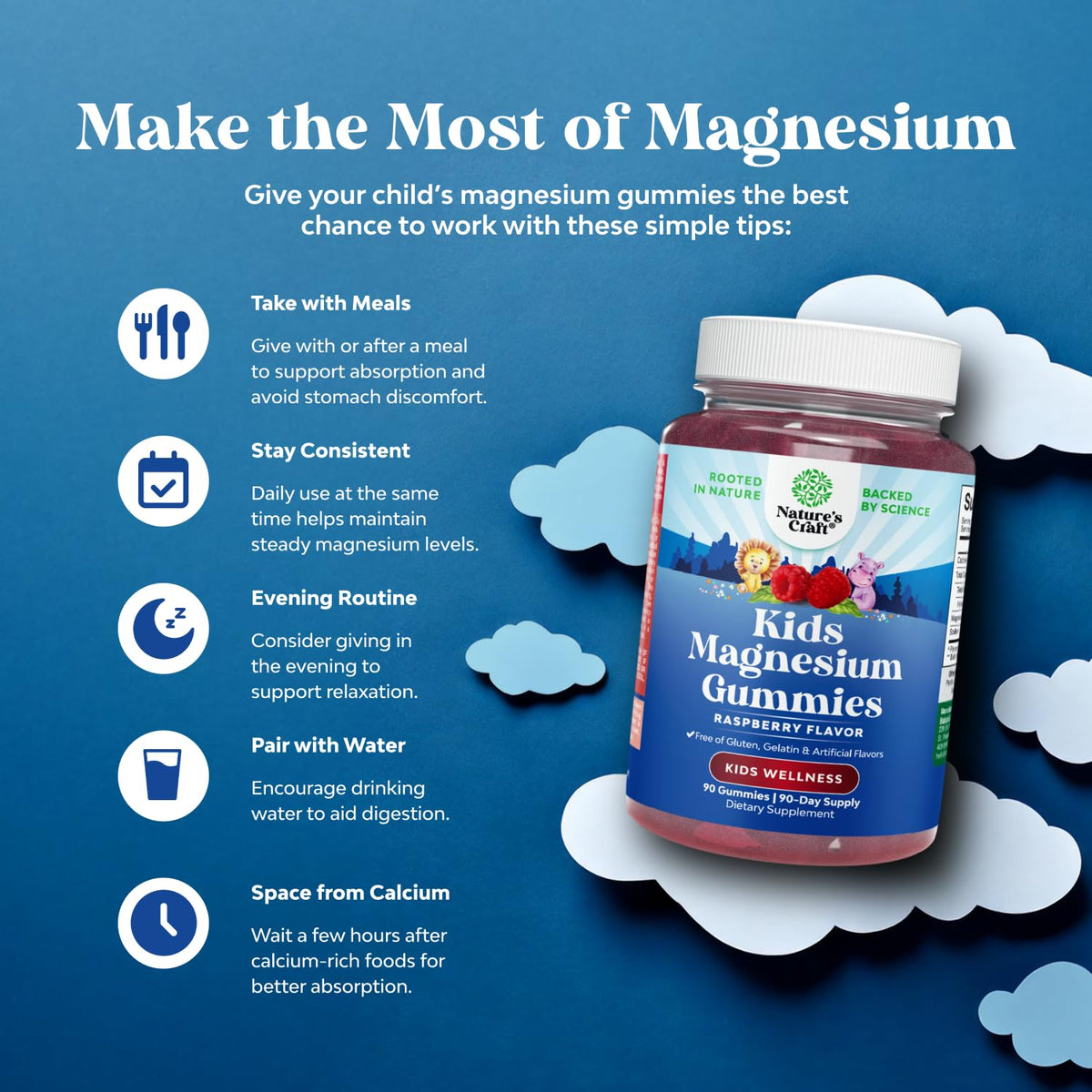 Gummies de magnésium pour enfants, vue de côté avec étiquette