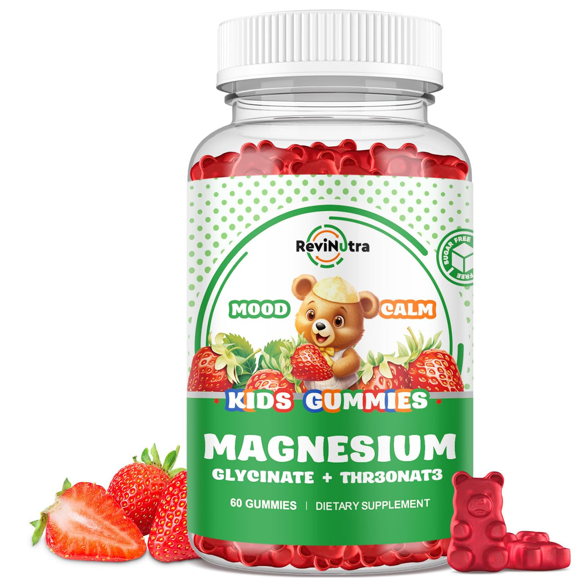 Gummies de magnésium ReviNutra 222g saveur fraise vue de face